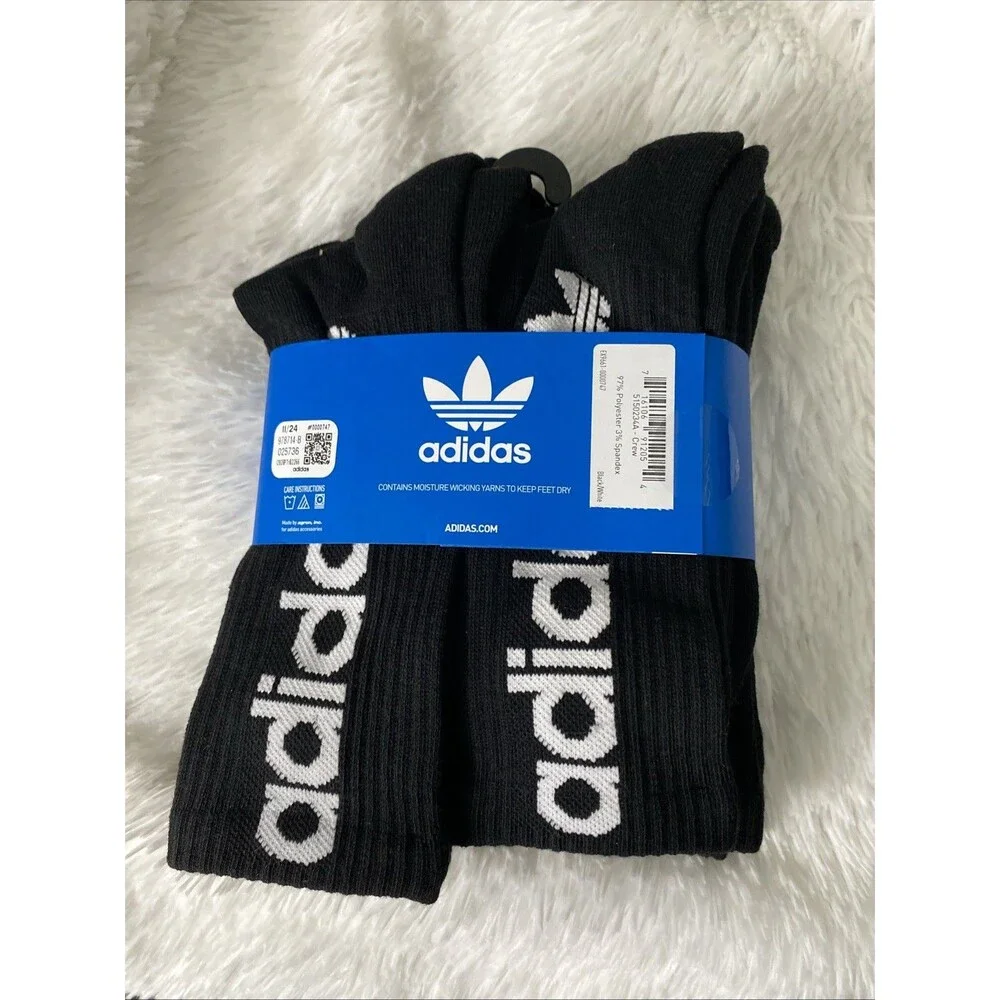 Adidas Originals Men's Crew Socks 6 Pair Sport Shoe Size 6-12 Black White